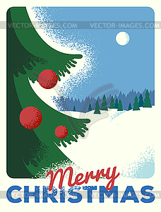 Christmas greeting card with fir, retro styled - vector clip art