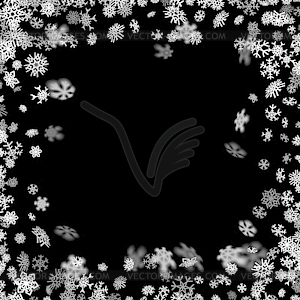 Snowfall background with snowflakes blurred in dark - vector image