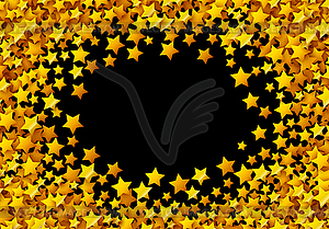 Golden stars glitter scattered on black in - vector clip art