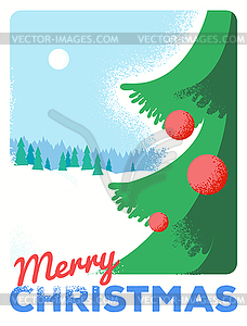 Christmas greeting card with fir, retro styled - vector image