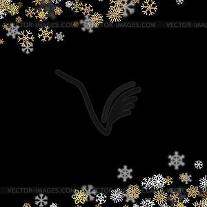Snowfall background with golden snowflakes blurred - color vector clipart
