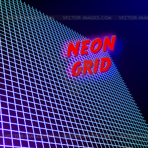 Bright neon grid lines glowing background with 80s - vector clip art