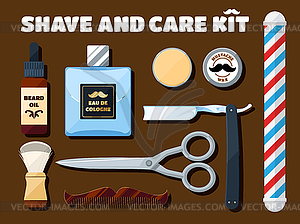 Shaving tools and accessories set for hipsters - vector image