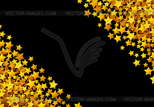 Golden stars glitter scattered on black in - vector image