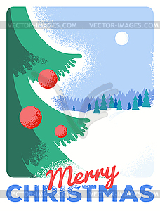 Christmas greeting card with fir, retro styled - vector image