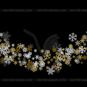 Snowfall background with golden snowflakes blurred - vector clipart / vector image