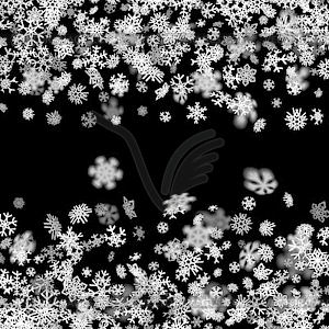 Snowfall background with snowflakes blurred in dark - vector image