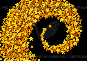 Golden stars glitter scattered on black in - vector clip art