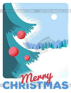 Christmas greeting card with fir, retro styled - vector image