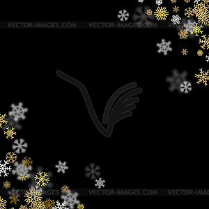 Snowfall background with golden snowflakes blurred - vector clipart