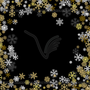 Snowfall background with golden snowflakes blurred - vector image