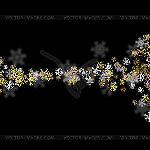 Snowfall background with golden snowflakes blurred - vector image