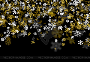 Snowfall background with golden snowflakes blurred - vector image