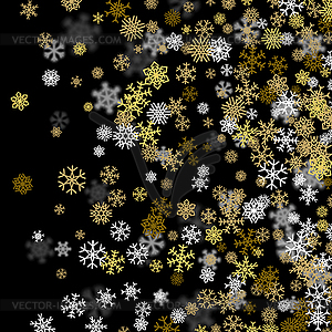 Snowfall background with golden snowflakes blurred - vector clipart