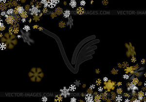 Snowfall background with golden snowflakes blurred - vector clip art