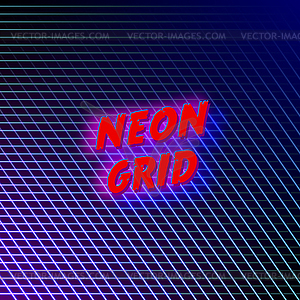 Bright neon grid lines glowing background with 80s - vector image