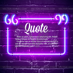 Retro neon glowing quote marks frame on wall - vector clipart