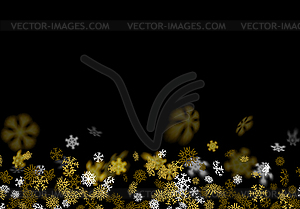 Snowfall background with golden snowflakes blurred - royalty-free vector clipart