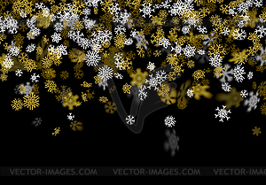 Snowfall background with golden snowflakes blurred - vector image