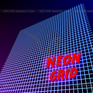 Bright neon grid lines glowing background with 80s - vector clip art