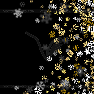 Snowfall background with golden snowflakes blurred - vector clipart