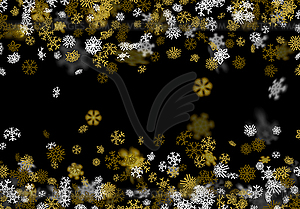 Snowfall background with golden snowflakes blurred - vector image