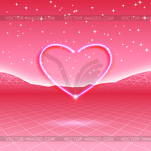 80s styled retro futuristic card with neon heart - vector image