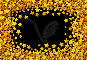 Golden stars glitter scattered on black in - vector clipart