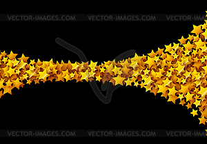 Golden stars glitter scattered on black in - vector image