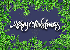 Christmas fir or spruce frame with Merry Christmas - vector image