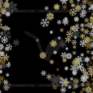 Snowfall background with golden snowflakes blurred - vector clipart