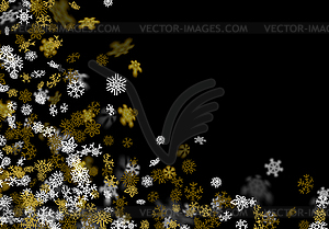 Снегопад фон с золотыми снежинками размытым - векторная иллюстрация