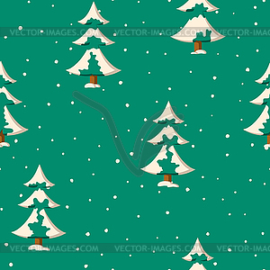 Seamless Christmas pattern with flat colored snowy - vector clip art