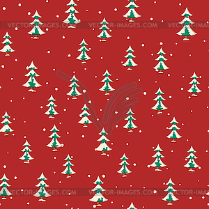 Seamless Christmas pattern with flat colored snowy - royalty-free vector clipart