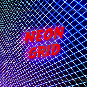 Bright neon grid lines glowing background with 80s - vector clipart