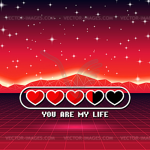 Valentines Day hearts of love themed retro game car - royalty-free vector image