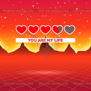 Valentines Day hearts of love themed retro game car - vector clip art