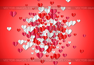 Valentines Day card with cut paper hearts - vector image