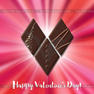 Valentines Day card with chocolate sweet candy heart - vector clipart