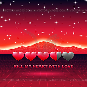 Valentines Day hearts of love themed retro game car - vector clip art