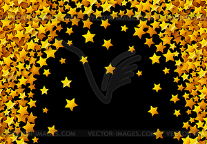 Golden stars glitter scattered on black in - vector image