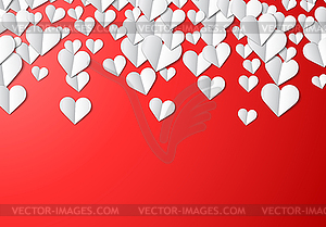 Valentines Day card with cut paper hearts - color vector clipart