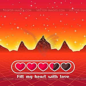 Valentines Day hearts of love themed retro game car - vector image