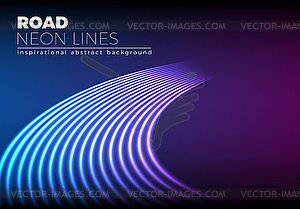 Neon lines background with 80s style shiny road turn - vector clip art