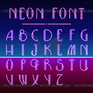 Neon linear font with 80s New Retro Wave trendy - vector image