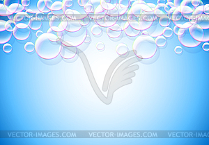 Мыльные пузыри абстрактный синий фон с радугой - рисунок в векторе