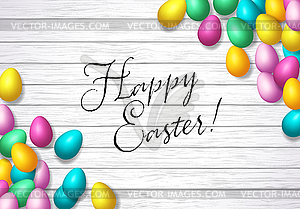 Easter frame with shiny colorful happy eggs spread - vector clipart