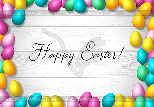 Easter frame with shiny colorful happy eggs spread - vector clipart