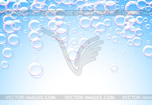 Soap bubbles abstract blue background with rainbow - vector clip art