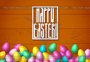 Easter frame with shiny colorful happy eggs spread - vector image